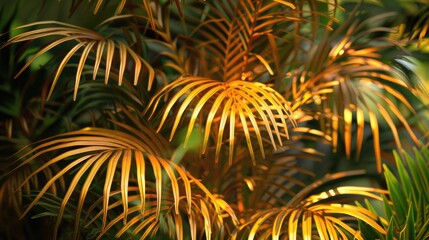 Obraz premium Saplings of palm trees with golden leaves in tropical Asia