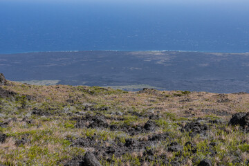 Kealakomo Overlook, Lava flows 400 to 750 years, Hawaii Volcanoes National Park, The Hilina Pali (cliff) on Kīlauea Volcano's south flank is visible evidence of the steep Hilina Fault System.