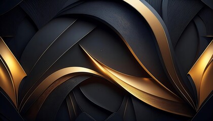 Abstract Luxurious futuristic 3D background in black and gold. Suitable for banners, wall decorations, wallpapers, posters.