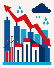 An infographic showing the top industries and companies affected by the falling stock market with red bars indicating significant drops in their stock value.. Vector illustration