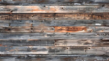 This is a close-up of a wooden fence made of horizontal planks. The wood is weathered and has a variety of colors, including brown, gray, and red.