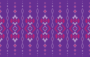 Geometric floral ethnic fabric seamless pattern purple tone color. traditional ethnic textile printed vector pattern, Designed for background ,wallpaper ,carpet ,clothing ,pattern ,fabric ,embroidery