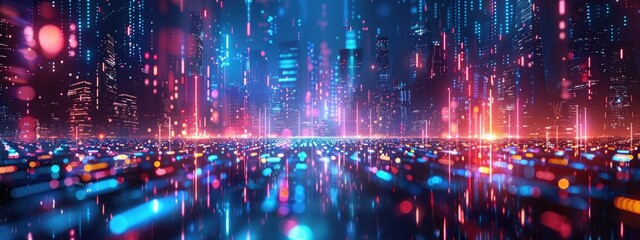 Fototapeta premium Futuristic Neon Cityscape with Glowing Lights and Digital Technology