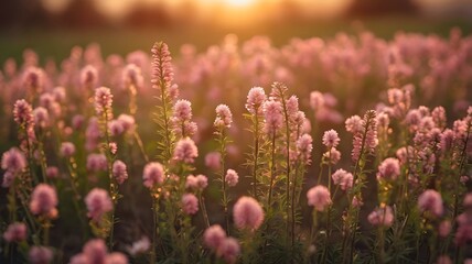 Vast fields of pink flowers in bloom create stunning beauty in spring. - Powered by Adobe