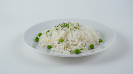Rice and Peas in a plate on a light background, Vegetarian food. Image for cafe menu, Banner