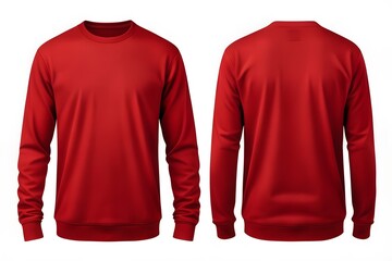 Set of red front and back view tee sweatshirt sweater long sleeve on transparent background cutout