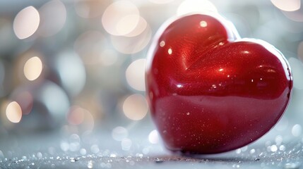 Fototapeta premium Concept of love and generosity captured in a close up red heart photo with white blur in backdrop