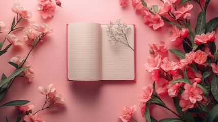 Obraz premium Open Notebook with Flowers on Pink