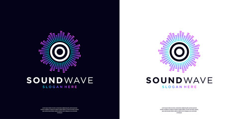 Letter O with circular sound wave logo template. Music wave icons vector, equalizers, radials in spectrum design concept.