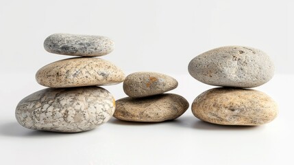 Stones demonstrating Zen balance on a white surface