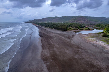 Aerial footage of Harnai beach at Dapoli, located 200 kms from Pune on the West Coast of Maharashtra India.