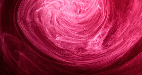 Paint splash water. Mist vortex. Defocused pink red color glowing steam texture ink floating whirl...