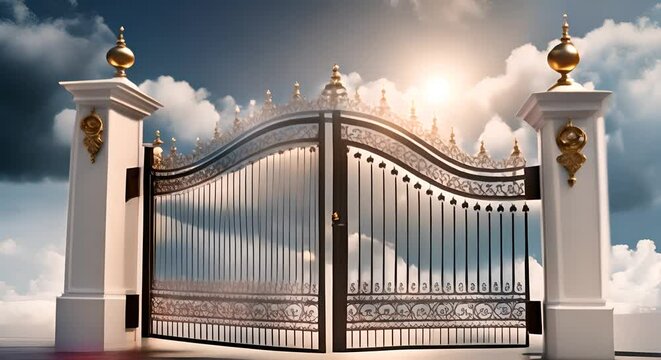Pearly gates with clouds and heaven in sunlight