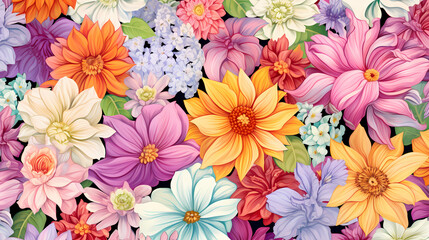 Flowers of various colors and shapes