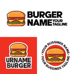 Burger logo vector illustration, isolated on white and red background