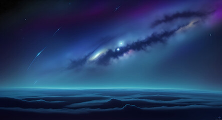 Naklejka premium a cosmic-themed abstract wallpaper with starry patterns, nebulous clouds, and interstellar colors, evoking a sense of wonder and mystery 