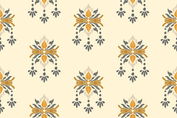 Ikat floral paisley embroidery on white background. Traditional ethnic ikat, aztec abstract vector pattern, seamless pattern in tribal, folk embroidery and mexican style.