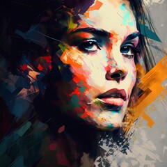 Portrait of a beautiful girl with bright make-up. Multicolored background.