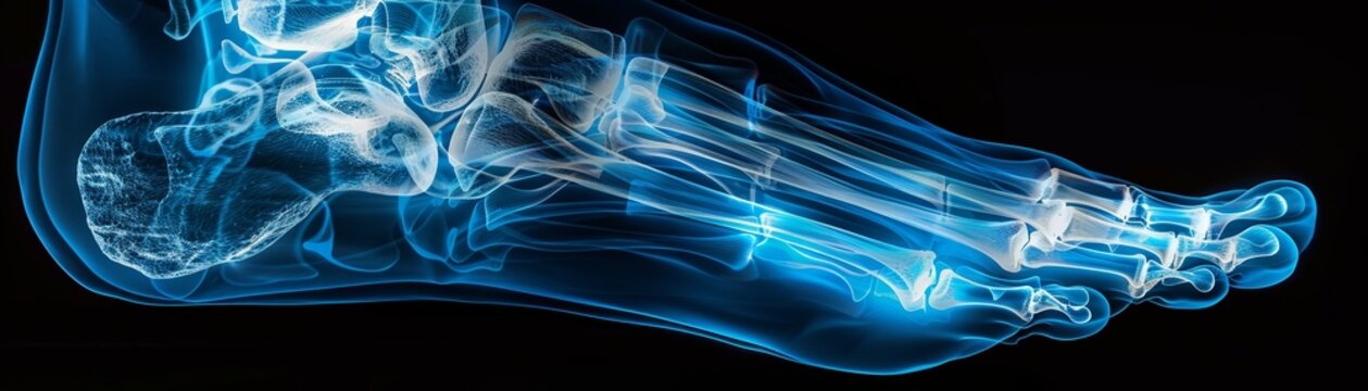 Abstract blue image of a human foot bones.