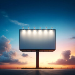 Billboard with empty white screen against blue sky and white cloud