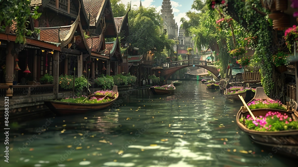 Wall mural traditional floating market. copy space for text. - Wall murals