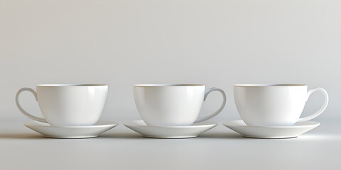 Fototapeta premium Three white coffee cups on a saucer, ready to be filled with aromatic coffee.