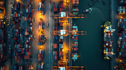 At the container shipping port, towering cranes move with precision, loading and unloading containers onto ships, facilitating the efficient flow of goods across the world.