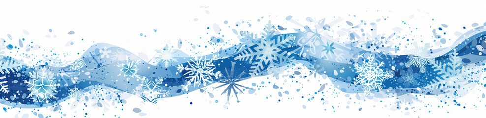 flocons de neige et ondulations bleus glacés, créant une atmosphère hivernale sur un fond blanc, idéale pour les cartes de vœux, les bannières de Noël et les décorations de saison