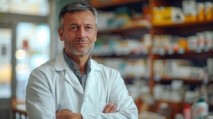 Fototapeta premium Portrait of a Confident Pharmacist in a Pharmacy