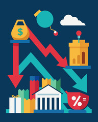 Naklejka premium With the recent economic downturn the government has implemented measures to control inflation and stabilize prices of essential goods.. Vector illustration