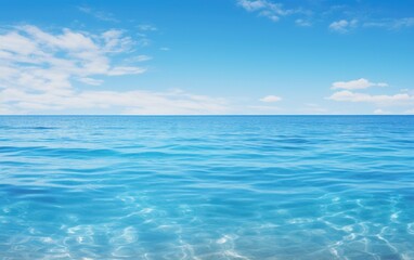 Fototapeta premium Serene Seascape: Endless Blue Waters Meeting Horizon in Realistic Ocean View Photography