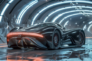 Obraz premium Futuristic Sports Car with Neon Lights in Tunnel