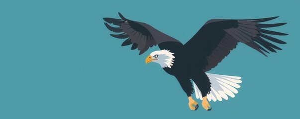 Fototapeta premium A majestic bald eagle soars through the sky, its powerful wings outstretched