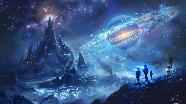 Space Alien Explores new blue World