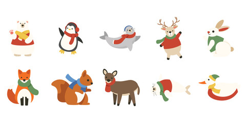Fototapeta premium Winter Animals Vector Set