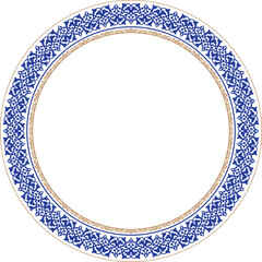 Vector Kazakh national round pattern, workpiece for your design. Ethnic ornament, motif of Kazakh, Kyrgyz, Uzbek, Mongol, Turkmen national Asian decor for plate, textile, print design. Circle frame.