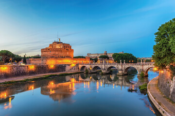 Rome Vatican Italy night city skyline at Castel Sant'Angelo
