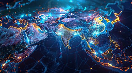 Digital map of Southeast Asia: A concept of global connectivity, data transfer, cyber technology, and business information exchange through telecommunication.