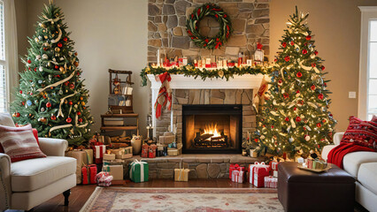 A cozy, festive living room decorated for Christmas