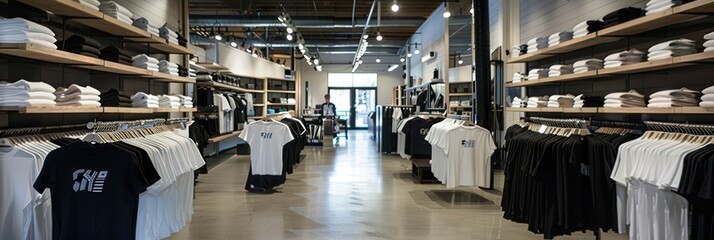 shopping spree at this upscale clothing shop, where pristine white and black shirts await on both sides, ready to elevate your wardrobe.