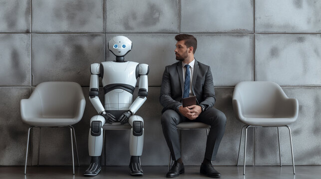 man and robot at job interview