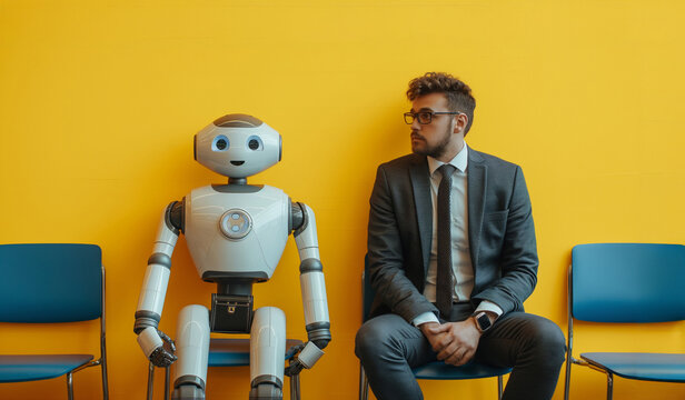 man and robot at job interview
