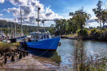 Fishing boats on Esperance River, Raminea, Tasmania, Australia