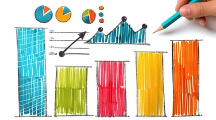 Hand Drawn Colorful Bar Charts and Pie Charts