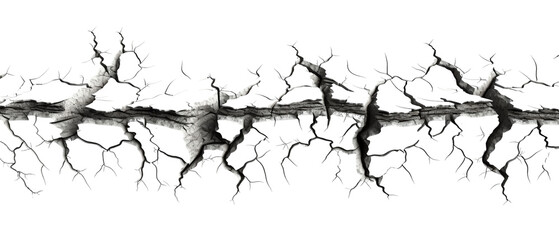 A detailed illustration showcasing crack deep, extensive cracks on a surface, isolated on transparent background cutout.