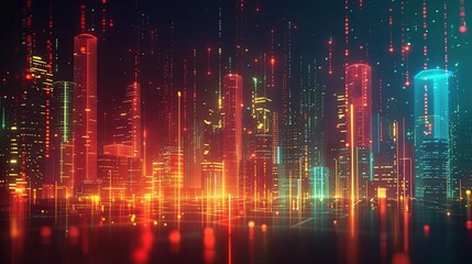 Fototapeta premium Neon Cityscape: A Digital Metropolis