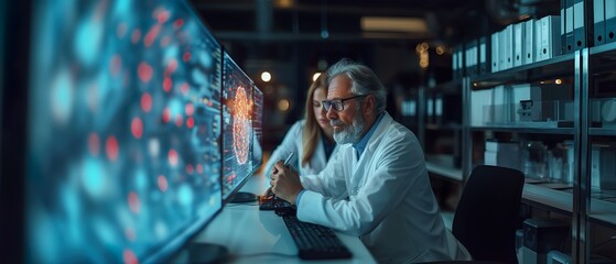 Scientists Study Photographs Of Patients. Illustration On The Theme Of Medicine And Business, Scientists And Technology.  Generative AI