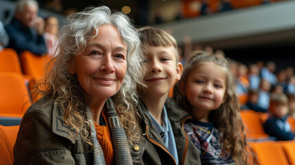 Parents and children attending a school play.