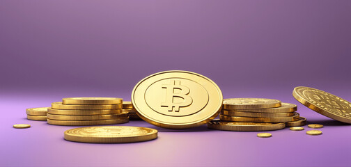 Bitcoin Crypto Trading ,Financial year 2025, Decentralized Banking currency, banner background, stack of bitcoins, Digital currency bitcoin banner, Digital Business technology