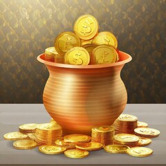 golden coins in a pot